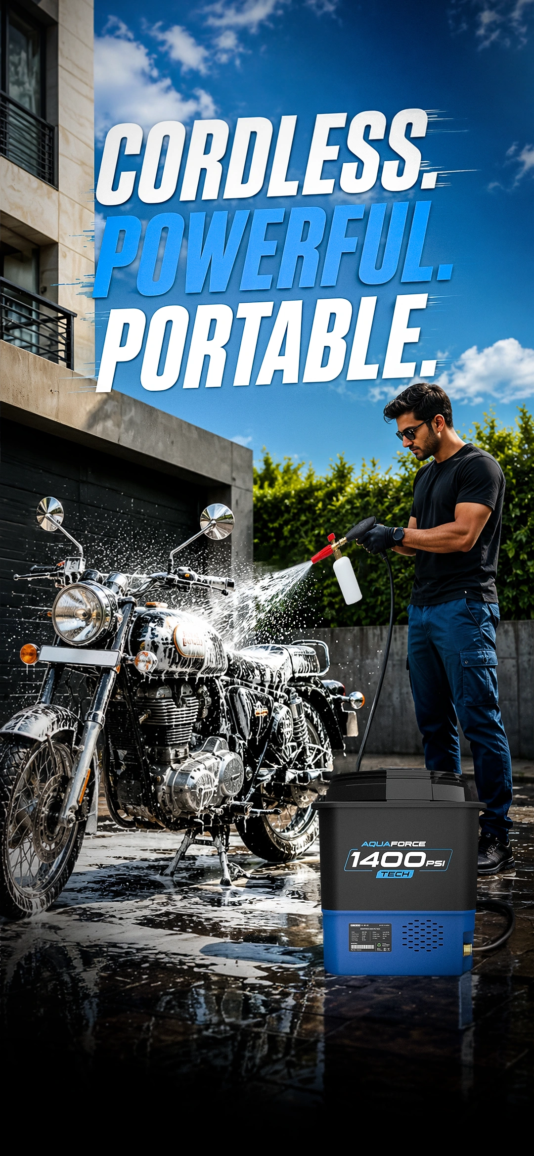 Aquaforce 1400 Cordless Powerful Portable Bike Washing