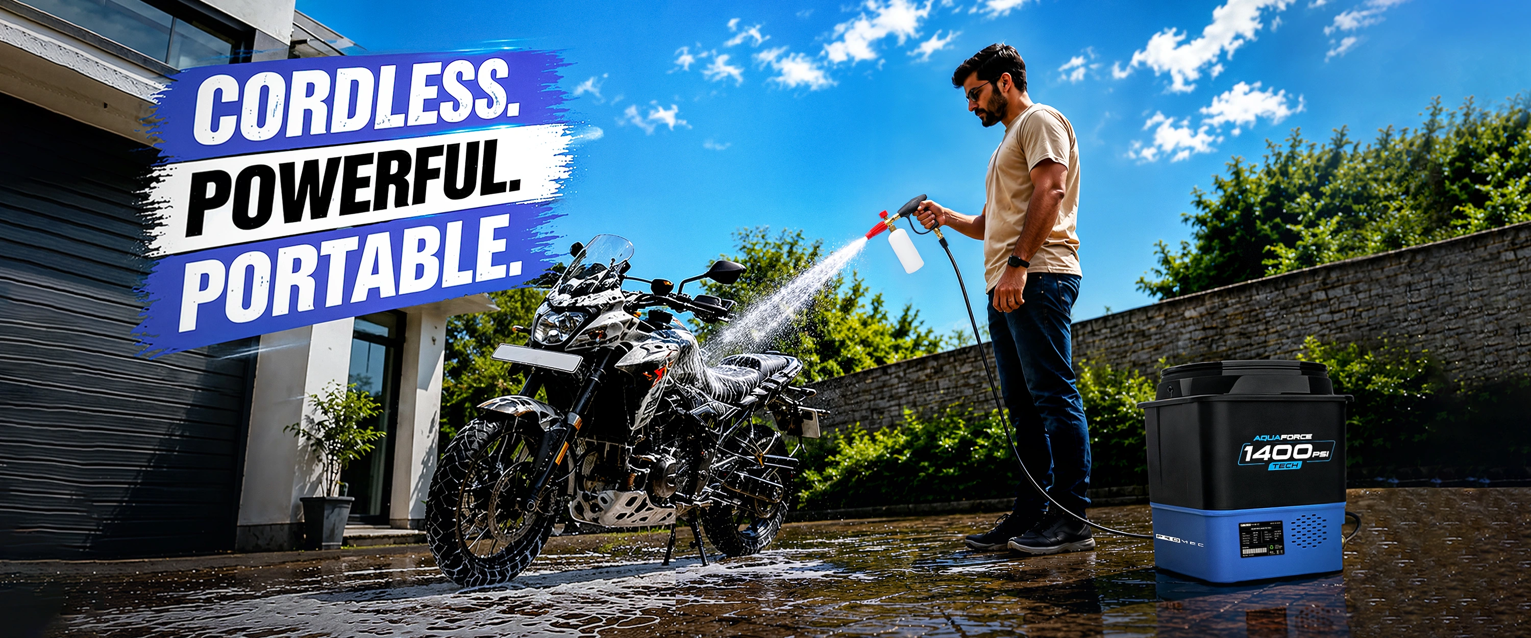 Aquaforce 1400 Cordless Powerful Portable Adventure Bike Washing