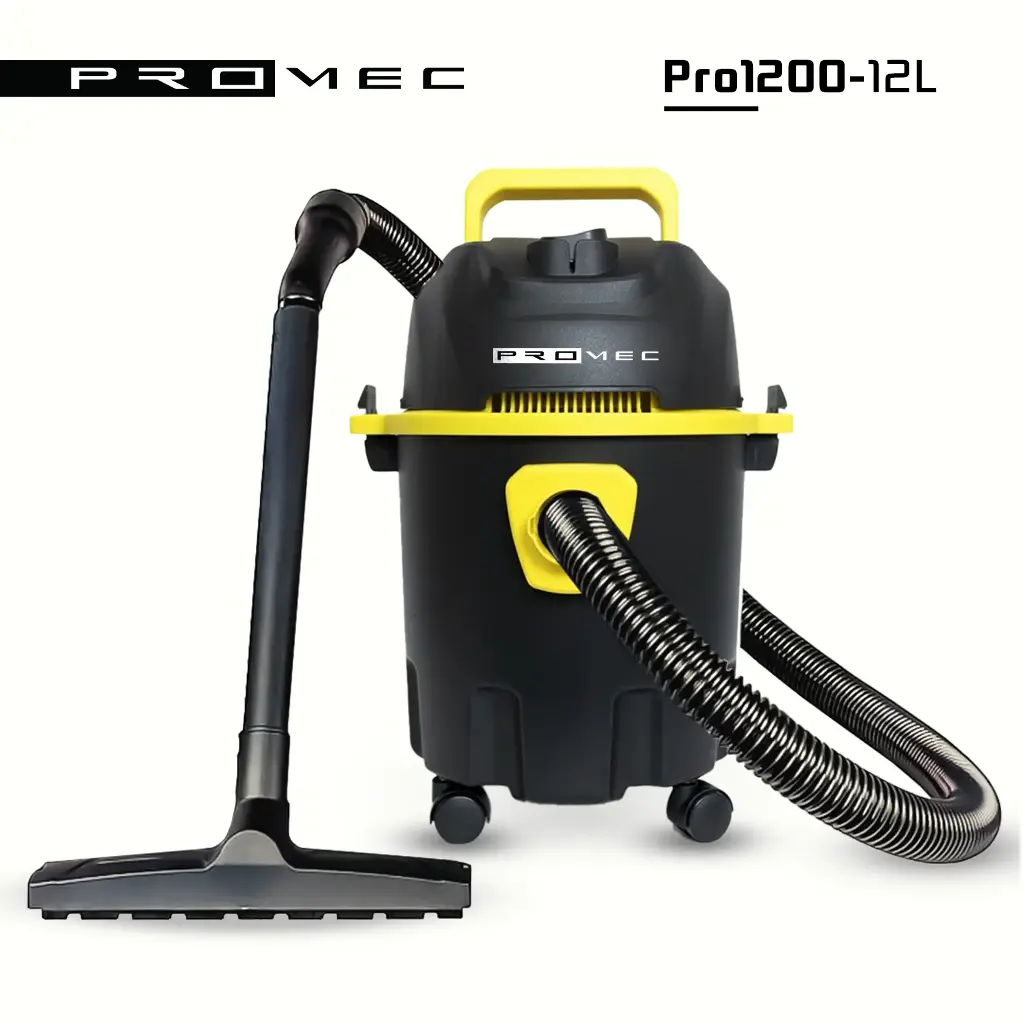 Promec® Pro1200 Wet & Dry Vacuum Cleaner 1200 Watts, 12 Liters, 17KPa Suction Power with Low Sound, High Energy Efficiency & Blower Function.(Yellow+Black)